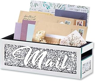 Crushed Diamond Mail Organizer, Crystal Mail Organizer Countertop, Mirror Letter Holder, Mail Tray, Mail Holder Box for Desk, Mail Holder for Wall