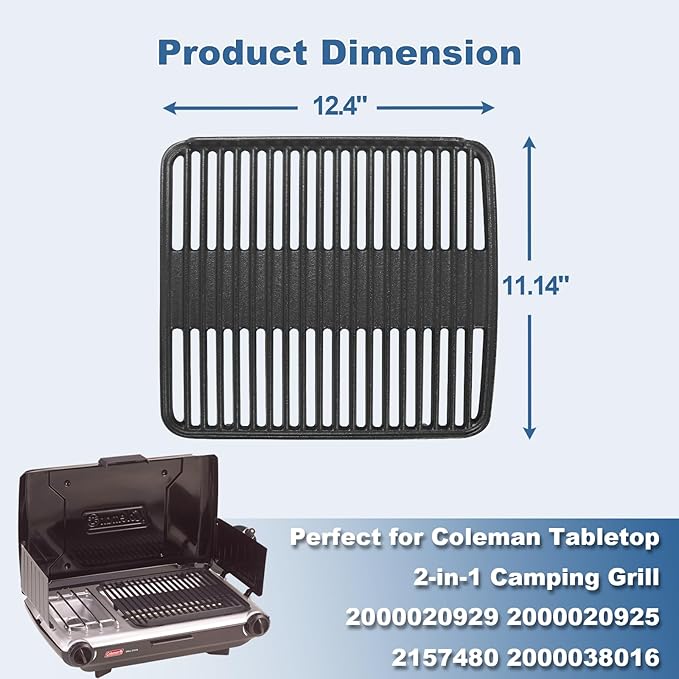 Cast Iron Grill Grate Replacement for Coleman Tabletop 2-in-1 Camping Grill, Cooking Grid Part for Coleman Classic 2-Burner 2157480 ‎2000020925 2000020929 2000038016 Propane Grill & Stove