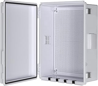 Electrical Junction Box, Ventilated Design, Cable Grommets, Indoor/Outdoor Use with Mounting Panel & Hinged Cover. Waterproof IP 65. (Grey Cover, 13.8"x9.7"x5.9")