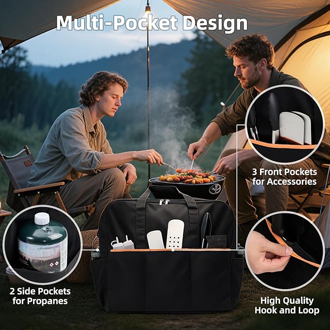 NOELIFE Padded Carry Bag for Blackstone 22 Inch Griddle & 17 Inch Tabletop Griddle with Hood Lid on Stand, 600D Water-resistant Outdoor Grill Carrying Case Fit for Model 1891 & 1814, Black (Bag Only)