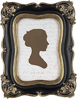 Sunlit Vintage Picture Frame 4x6 Inch, Luxury Antique Photo Frames with Glass Front, Photo Display, Tabletop Wall Hanging, Gift Ideas, Black and Gold
