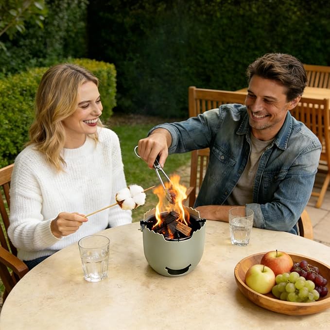 Backpacking and Camping Stove, Portable Stainless Steel Wood Burning Stove, Tabletop Fire Pit with Travel Bag, Resistant to Heat, Bending, Dropping for Outdoor, Hiking, Picnic - Sage Green