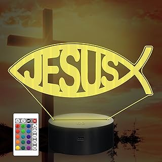 Attivolife Jesus 3D Night Light, Illusion Optical Hologram LED Lamp with Remote Control + Timer +16 Color Changing, Room Table Decor Religious Christian Commemorate Birthday Gifts for Women Man Friend