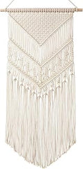 Mkono Macrame Wall Hanging Art Woven Boho Home Décor, Geometric Beautiful Yarn Tapestry Wall Decor for Bedroom, Nursery, Apartment, Dorm Decoration, Christmas Gift for Teen Girl Mom, 17" W x 33" L