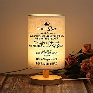 WSYEAR Gifts for Son from Mom Dad- Fabric Wooden Desk Lamp for Reading Bedroom Living Room for Son Adult Graduation Season Gifts, Birthday Gifts, Back to School Gifts