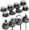 Never-Lose 1s Lock Spring Cable Solution – Rotatable Cable Clips, Strong Adhesive Cord Organizer & Wire Holder for Desk, Car, Wall & Nightstand, Tangle-Free Cable Management, 12 Pack (Black)