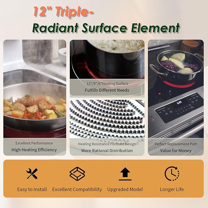 Upgraded MEE62704901 W10162041 318297810 12" Triple Radiant Surface Element Compatible with LG Kenmore Whirlpool Electric Range