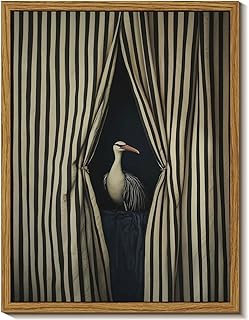 Framed Vintage Eclectic Bird Wall Art Whimsical Elegant Animal Poster Prints Humorou Grey Heron Picture Funny Quirky Artwork Painting Wall Decor for Bathroom Bedroom Kitchen Dorm 8x10in