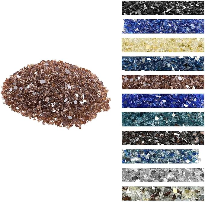 VEVOR Fire Glass, 10 lbs, Copper, 1/4 Inch High-Temperature Resistant Reflective Glass Rocks, Smokeless Fire Pit Stones for Outdoor Table & Landscaping