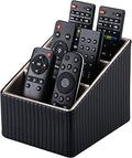 KINGFOM 3 Slot PU Leather Remote Controller Holder, Home Sundries Storage Box, TV Guide/Mail/CD Organizer/Caddy/Holder with Free Cable Desk Organizer (Black Striped)