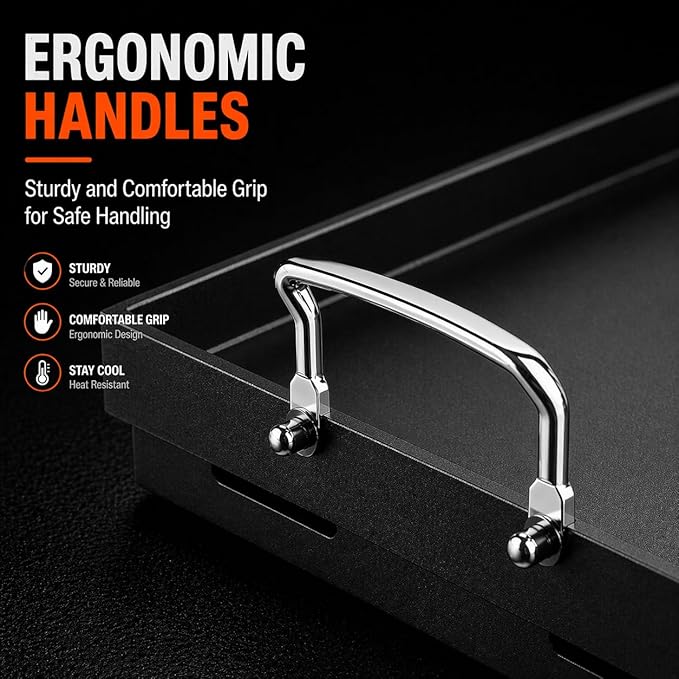 Cast Iron Griddle for Gas Grill & Stove Top, 25" x 16" Flat Top Grill Griddle Plate, Heavy Duty Outdoor BBQ Griddle with Grease Drain for Camping & Tailgating