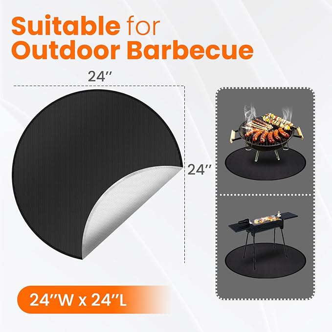 24'' Fire Pit Mat 5200, 4-Layer Fireproof Deck Protector, Fire Pit Accessories, Burn Barrel, Under Grill, BBQ, Patio Shield, Fire Retardant Base Pad for Outdoors