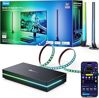 Govee HDMI 2.1 Sync Box Kit 2, Includes AI Sync Box, Light Bars, and Monitor Backlight, Supports 8K@60Hz, 4K@144Hz, VRR and ALLM, Works with Matter and Alexa, RGBIC Light Strip for 27-34 inch Monitor