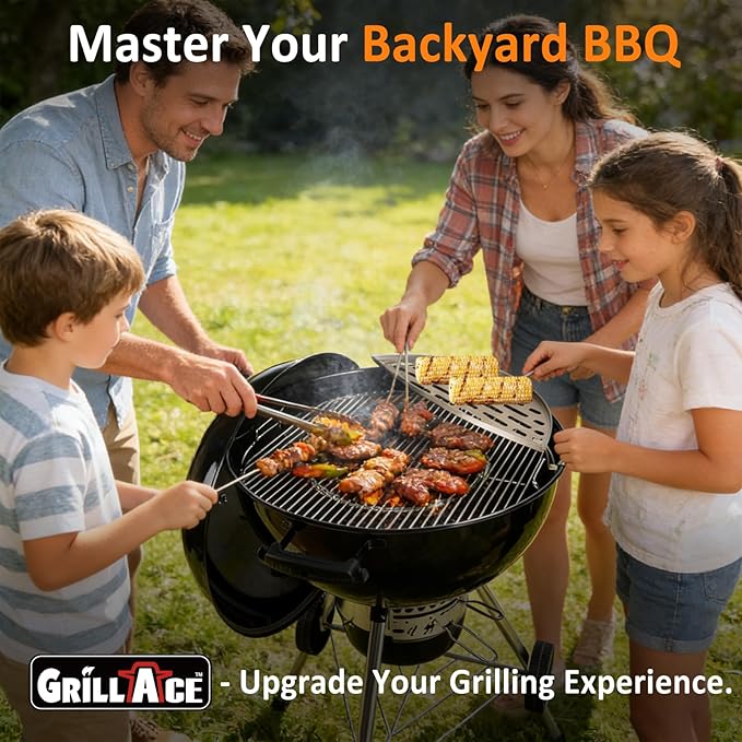 Patented Movable Warming Rack for 22 Inch Kettle Grill 304 Stainless Steel BBQ Warming Grid Compatible with Weber, Nexgrill, Napoleon and Other 22" Kettle Charcoal Grills