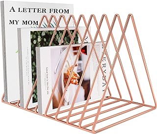 Files Folder Stand Desktop File Organizer, Triangle Wire Magazine Holder Book Shelf, 9 Slot File Sorter Eye-catching Decoration for Indoor Office Home, Photography props, Fashion in INS (Rose Gold)