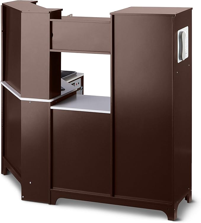 Amazon Basics Kids Corner Interactive Wooden Play Kitchen Set, Stove, Oven, Sink, Fridge and Accessories for Toddlers, Preschoolers, Children Age 3+ Years, Espresso/Gray, 39.37"L x 28.35"W x 35.04"H