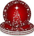 Silver Star Christmas Tree with Holiday Red Background Christmas Coasters Absorbent Ceramic Drink Coasters for Xmas Decor Soft Coasters Set of 4 Good White Elephant Gifts for Adults