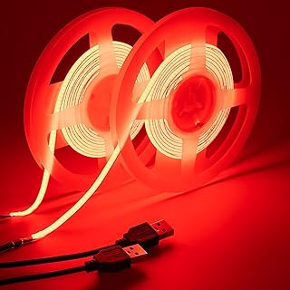 GOMING 5V 5mm Width COB USB LED Strip Light Red USB Powered 13.12ft/4M(2pcs x 6.6ft/2M) High Density 400LEDs/M Flexible IP20 Not Waterproof LED Tape Lights for DIY Decoration Lighting