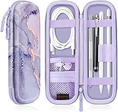 Fintie Holder Case for Apple Pencil Pro, Apple Pencil (USB-C / 1st / 2nd Generation), PU Leather Carrying Bag Sleeve Compatible with Pen, USB Cable, Samsung Stylus, Lilac Marble