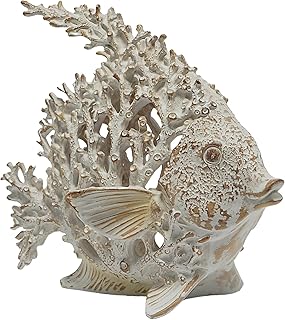 VVGIFTS Beach Coastal Decor Coral Reef Angelfish Home Office Desk Decor Sculpture Statue for Tabletop Shelf Bathroom Decoration Ornament Gift (White)