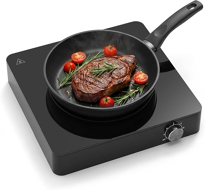 1200W Hot Plate: Portable Electric Burner with Boil-Dry Protection & 6 Heat Settings – Electric Stove Compact Cooktop for RV, Dorm, Office & Small Kitchens, Road-Ready & Safe