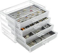 Weiai Acrylic Jewelry Organizer, Clear Jewelry Box with 4 Drawers, Jewelry Case Storage for Women (Gray)