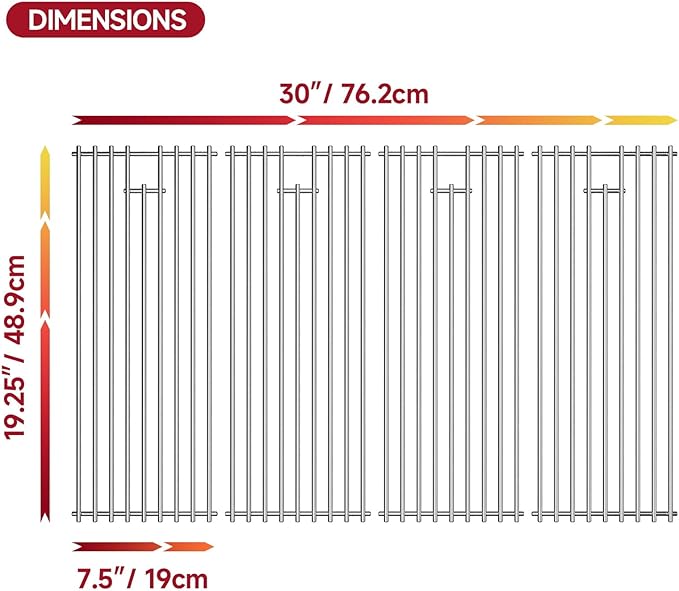 19.5''D x 30''W Grill Grates Replacement for Angus：47628（LP）、47629（NG），Silver Stainless Steel Grill Grate for Brahma：57568（LP）、57569（NG）,4Pack Grill Grates for Outlaw：26038、26039