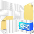 12 Pack Sound Proof Foam Panels for Walls, Acoustic Panels with Self-Adhesive 12" X 12" X 0.4" Slatted Soundproof Wall Panel, High Density Sound Absorbing Panel for Gaming Recoding Studio Decor-White