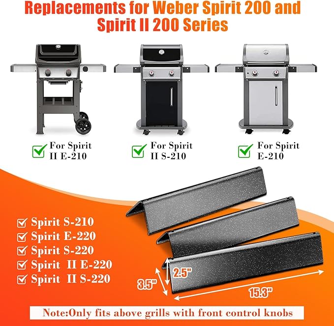 Hisencn 7635 15.3 Inch Flavorizer Bars for Weber Spirit I & II 200 Series - E210 S210 E220 S220 with Front Control Knobs, Porcelain Enameled Flavor Bars for Weber GS4 Spirit Grill Replacement Parts