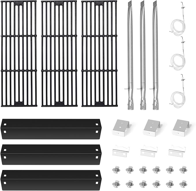 CANDANA Replacement Parts for Chargriller 3001, 3008, 3030, 4000, 5050, 5252 Grill Models, Stainless Steel Burner, Porcelain Steel Heat Plates, Porcelain Cast Iron Cooking Grid Grates, Igniters