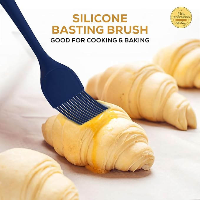 Mrs. Anderson’s Baking Silicone Basting Brush, Non-Stick, Heat Safe, Shed-Proof Bristles, Navy, 1.75-Inches, For Butter, Egg Wash, Glaze, And Baking Prep
