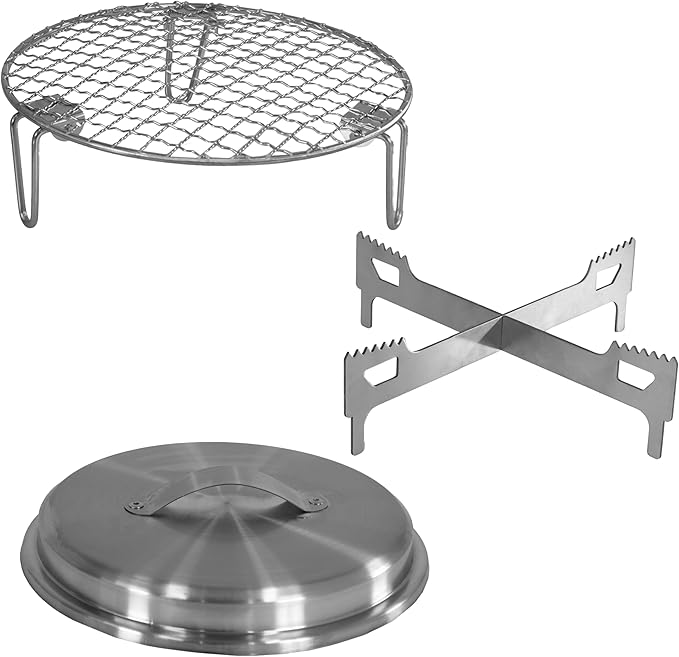 Sunnydaze 3-Piece Smokeless Tabletop Fire Pit Accessory Kit - Round Lid, Portable Fire Pit Stand, and Cooking Grate - Stainless Steel - 8.75"