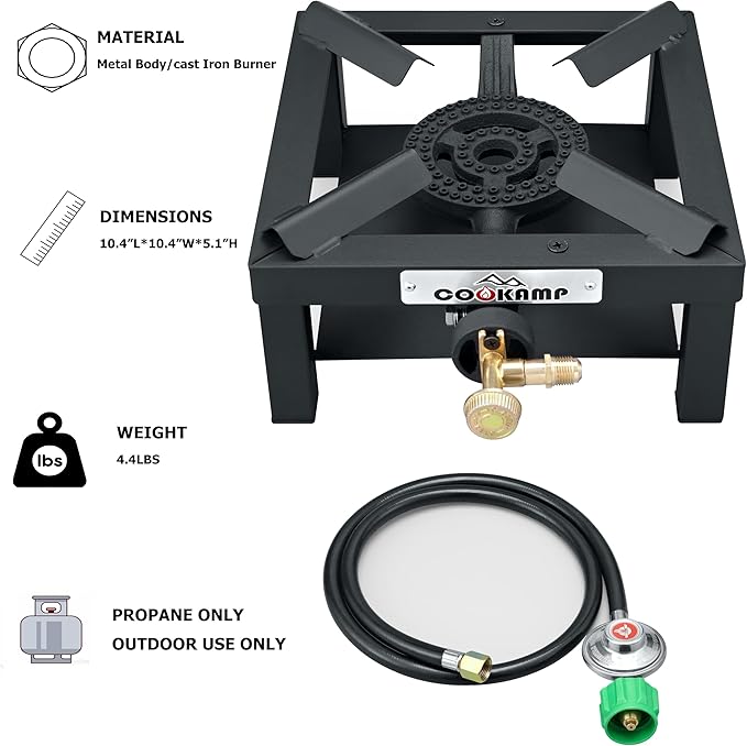 COOKAMP Propane Burner Angle Iron Camp Stove with CSA Listed Regulator and 4ft Hose (SA1200v2)