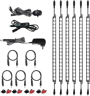LED Safe Lights Motion Activated, (6) 12" Linkable Light Bars + Motion Sensor + Rocker Switch + UL Power Adapter Cabinet Lighting for Gun Safe, Locker, Closet, 6000K White