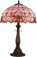 WERFACTORY Tiffany Lamp Pink Stained Glass Baroque Bedside Table Lamp Style Desk Light 16X16X24 Inches Decor Bedroom Living Room Home Office S003P Series