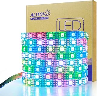 ALITOVE 16.4FT WS2815 LED Strip Individually Addressable Chasing LED Light Strip 12V Programmable 4pin RGB LED Tape Light 60 LEDs/M IP65 Waterproof, Upgraded WS2812B WS2811 (No Power & Controller)