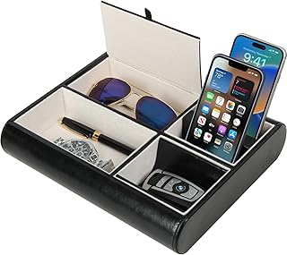 Valet Tray,Nightstand Desk or Dresser Organizer, Catch-All for Keys, Phone, Wallet, Coin, Jewelry, and More (Black / 10.34 x 2.15 x 8.19 inches) JackCubeDesign - :MK158