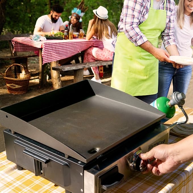 Flame King Flat Top Portable Propane Cast Iron Grill Griddle Tabletop for Outdoor Camping, Tailgating, Outdoor Cooking