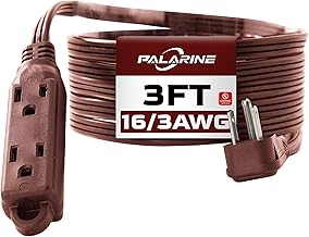Flat Plug Extension Cord with 3 Outlets Extender, Indoor Extension Cord Power Strip, 16 Gauge 3FT Brown 3 Prong, 16/3 SPT-3 13A, UL Listed