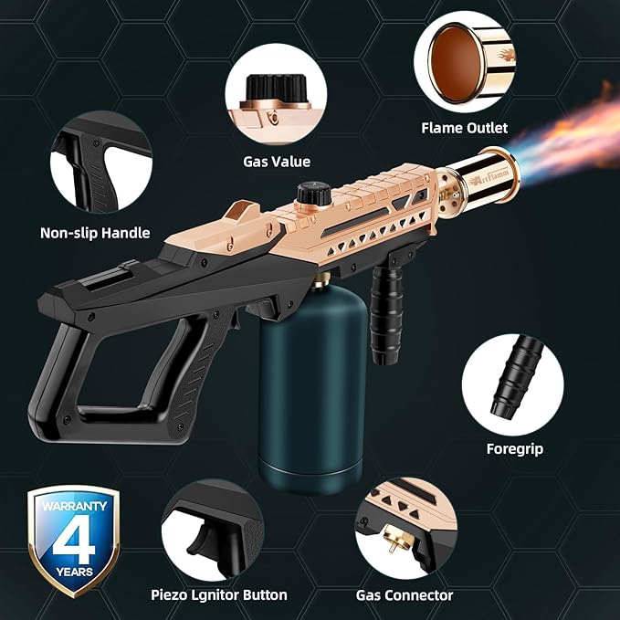ARTFLAMM Flame Thrower Gun - Propane Cooking Torch Grill Lighter - Adjustable Flamethrower - Powerful Torch for BBQ, Campfire, Charcoal Wood, Weed (Tank Not Included)