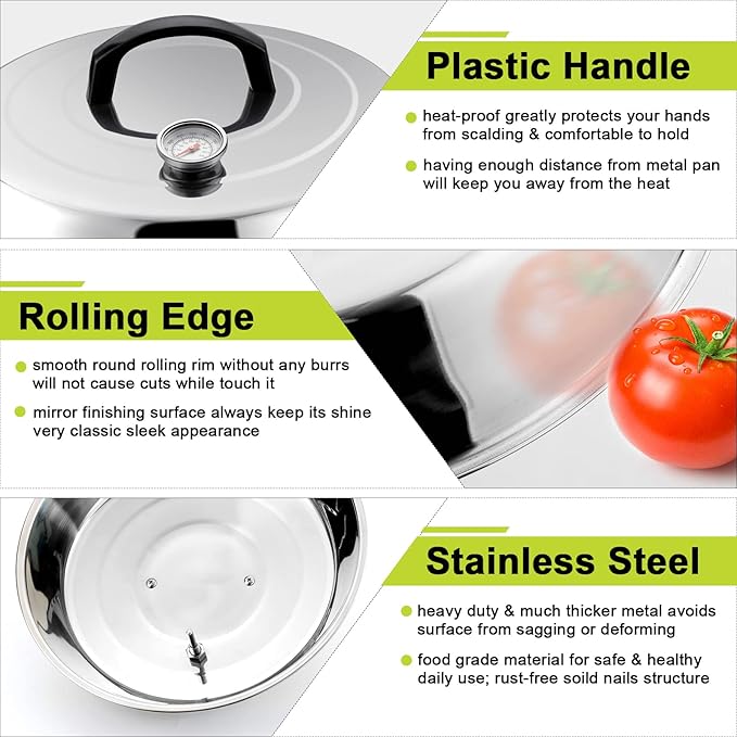 HaSteeL 12Inch Melting Dome for Griddle, Stainless Steel Basting Cover with Thermometer, Large Round Steaming Cover Lid for Flat Top Teppanyaki BBQ Camping Cooking Grilling, Indoor & Outdoor (2 Piece)