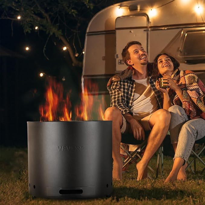 VEVOR Smokeless Fire Pit Stove Bonfire, H: 15.4 in x Dia: 19.3 in,Wood Burning Fireplaces with Removable Ash Pan, SUS430 Stainless Steel Inner Portable Outdoor Firepit, for Outdoor Patio Camping