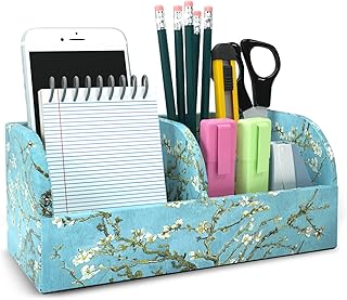 PU Leather Supply Organizer,Remote Control Holder Multifunctional Office Stationery Storage Box Organizer,Pencil Holders Organizers Table Top Desktop Desk Accessories(1-Peach Blossom)