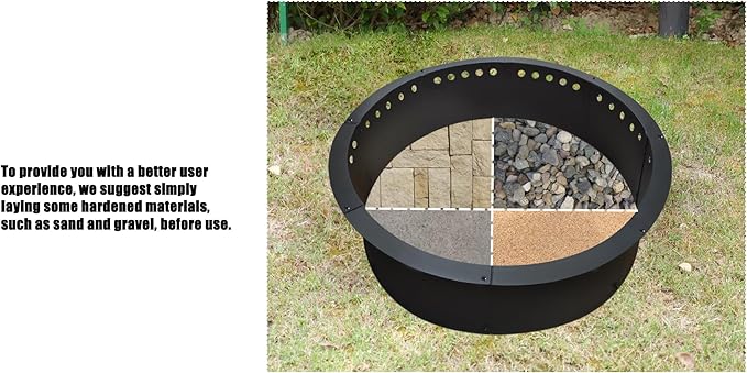 SoulMate Outdoor 45-Inch Outer/39-Inch Inner Fire Pit Ring Smokeless,Duty Solid Metal Steel Round Firepit Rim Insert for DIY Fire Pits, Outdoor Above or In-Ground, Camping Garden Patio Backyard.