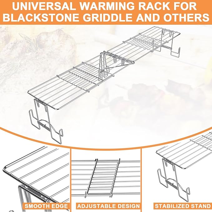 Adjustable Griddle Warming Rack for Blackstone Grill Warmer 17 22 28 36" Griddle Accessories, Stainless Steel Universal Heating/Cooling Rack for Weber Charbroil Nexgrill Pit Boss&Most Flattop Griddles