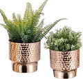 MyGift 5 and 6 Inch Modern Hammered Copper Tone Metal Planter Pots, Decorative Flower Pot Plant Container Centerpiece Décor, 2 Piece Set - Handcrafted in India