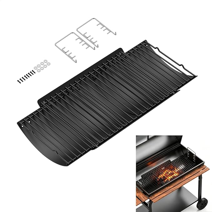 LS'BABQ 23" to 34" Adjustable Ash Pan for Charcoal Grill Chargriller 1224 1324 2121 2222 2123,Oklahoma Joe Charcoal Grill Royal Gourmet, Ash Pan with 2PC Fire Grate Hanger