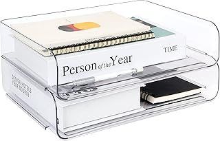 2 Pack Stackable Desk Letter Paper Tray, A4 Clear Plastic Desk File Organizer Letter Tray, Desktop File Paper Organizer with Anti-Skid Design for Office Desktop