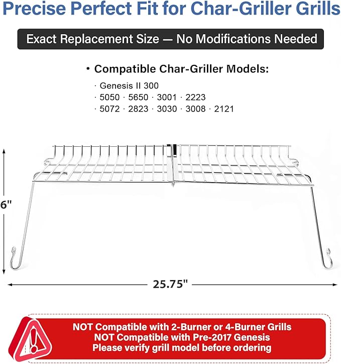 20.75"x11" Stainless Steel Grill Warming Rack - Replacement for Char-Griller 5050/5650/3001/2223/5072/2823/3030/3008 Gas & Charcoal Grills, Hardware Included