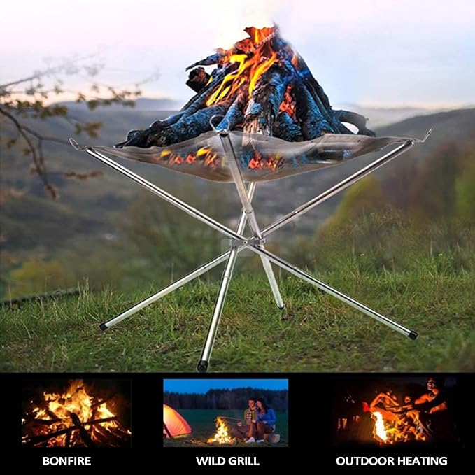 22″Portable Fire Pit for Camping,Large Upgrade Collapsing Stainless Steel Mesh Outdoor Fire Pits for BBQ Heating,Bonfire,Barbecue,Patio,Backyard,Garden(Carrying Bag Included)